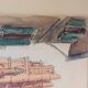 Signed watercolor painting View of Albi Cathedral