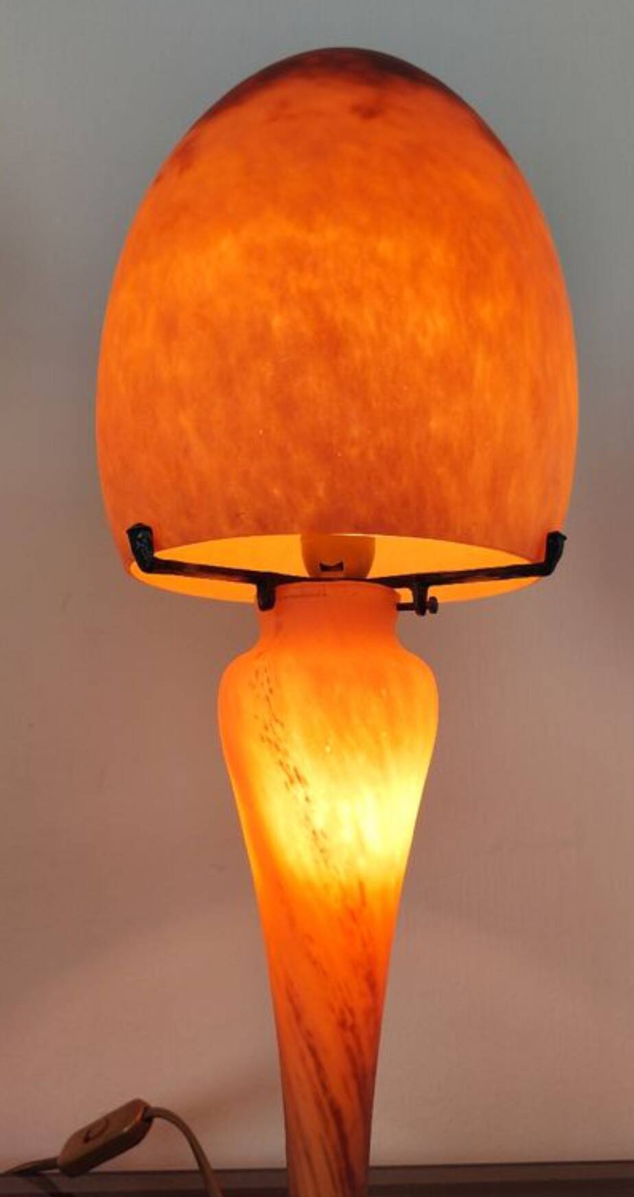 Vintage mushroom lamp glass paste signed art de France 1970