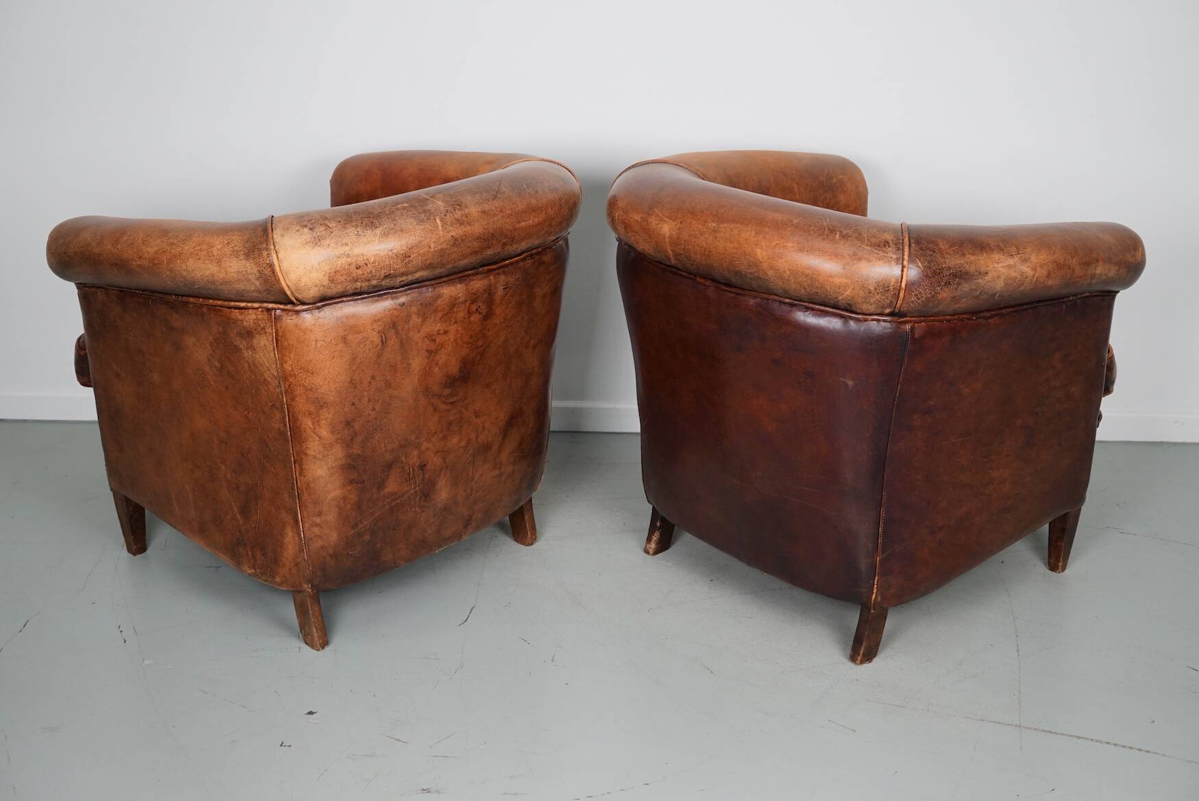 Fauteuil Club Vintage en Cuir Couleur Cognac, Pays-Bas, Set de 2