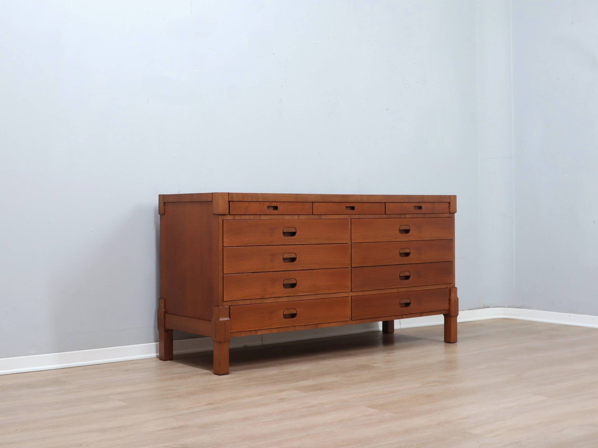 Italian Mid-Century Rationalist Walnut Multi-Drawer sideboard 1970s