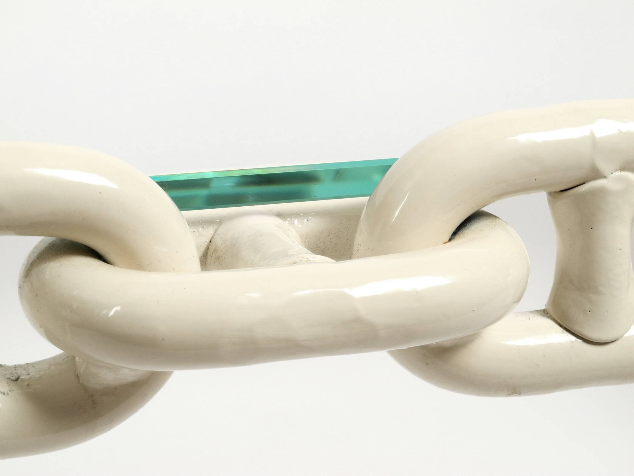 1970s XL Coffee Table Made of Nautical Iron Chain with a Thick Glass Plate