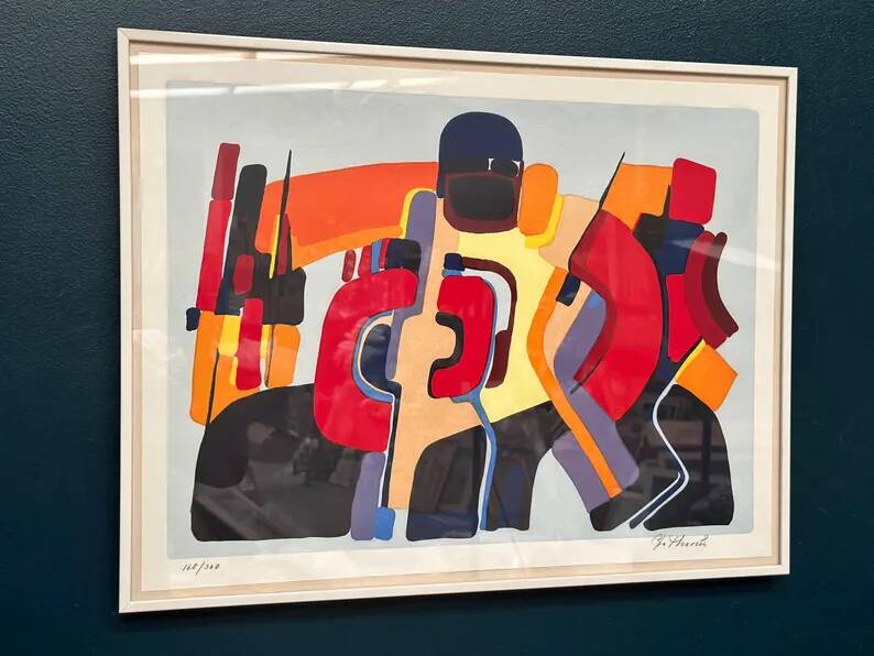 Original Swedish Colour Lithograph – “Composition” by Bo Thorén – Signed – Vintage & Framed