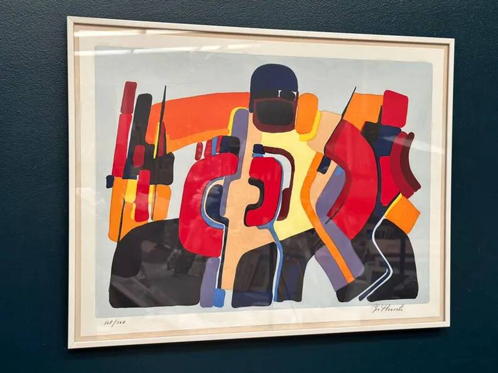 Lithographie en couleur originale suédoise – “Composition” par Bo Thorén – Signée – Vintage et encadrée