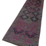 Handwoven vintage anatolian purple runner rug 78 cm x 311 cm
