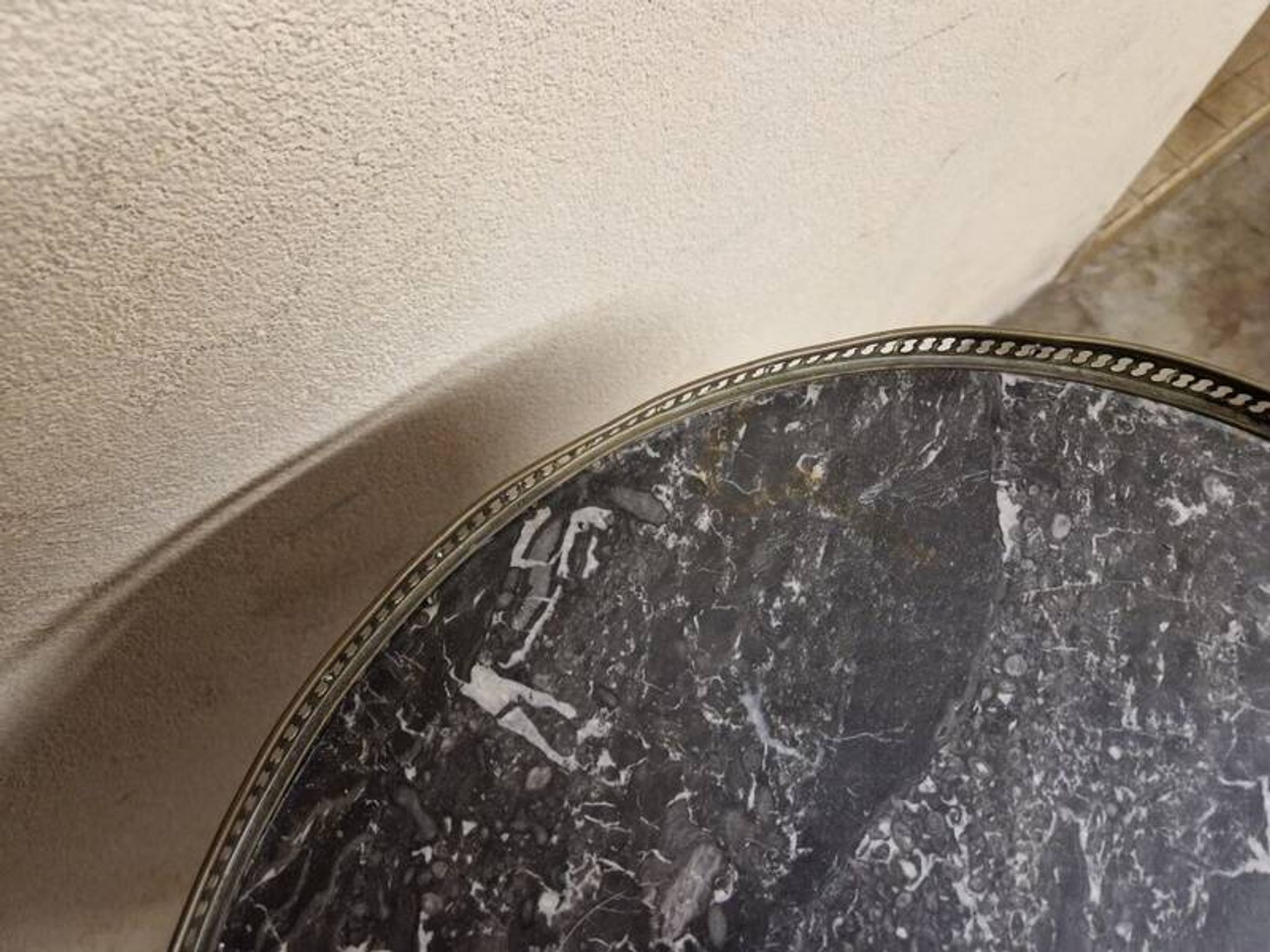 Louis XVI style bouillotte table in mahogany with a grey marble top.