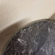Louis XVI style bouillotte table in mahogany with a grey marble top.