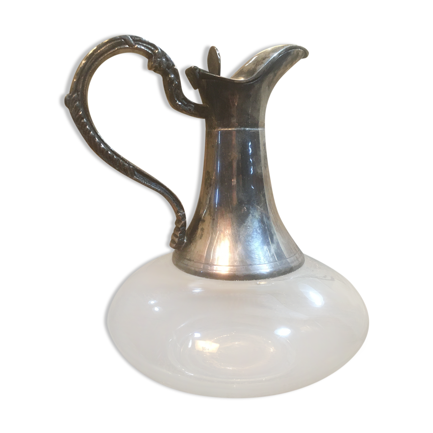Glass and silver metal ewer