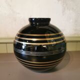 Art deco ball vase in black glass
