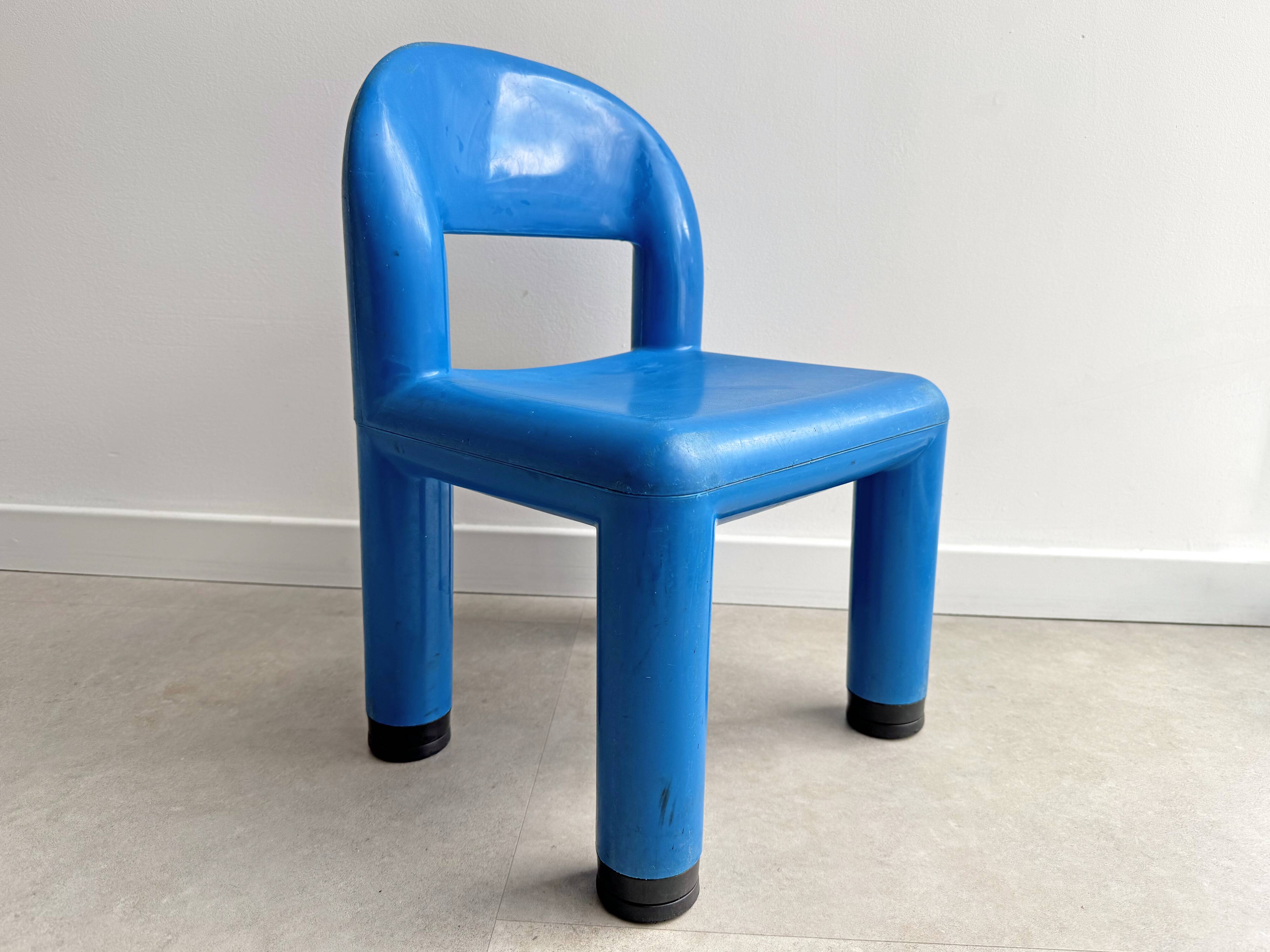 Blue plastic space age kids chair, bold italian design