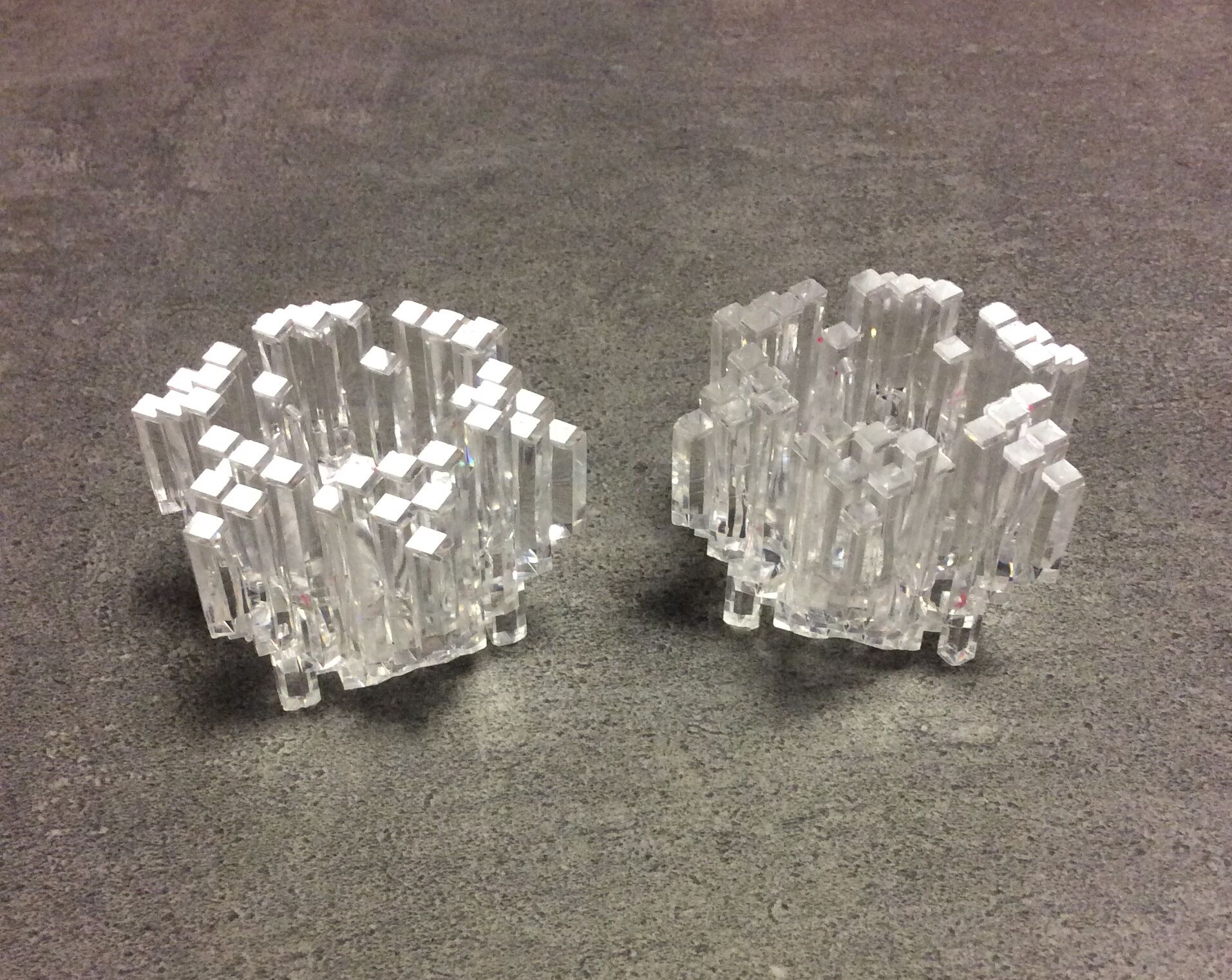 Pair of plexiglass candle holders from the 80s