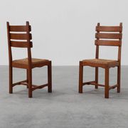 Mid-Century Brutalist Oak and Wicker Chair, Belgium, 1960
