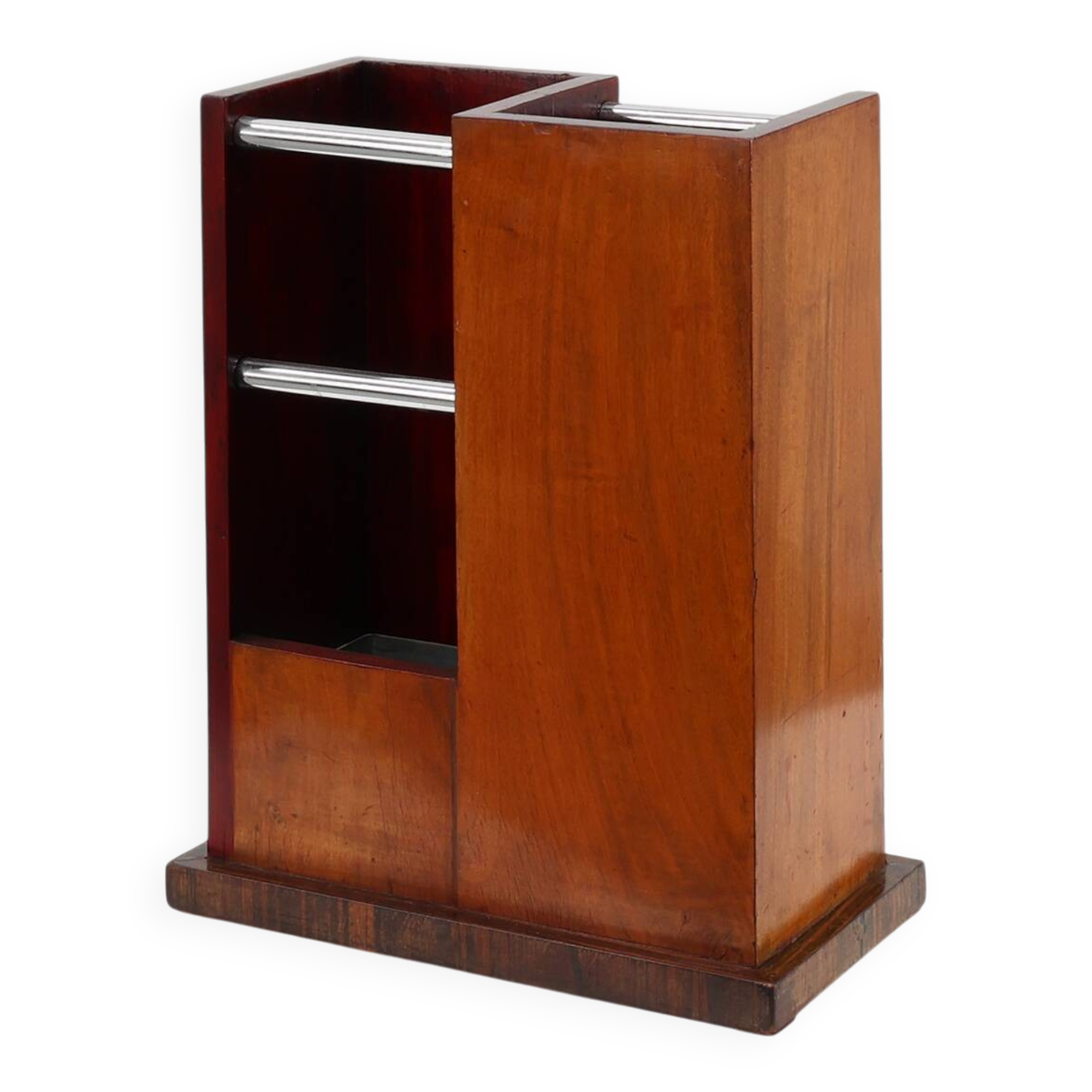 Early Art Deco umbrella stand in wood and metal, France ca. 1910