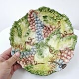 Vintage Draining Salad Bowl Signed GV In Grape Vine Leaf Barbotine