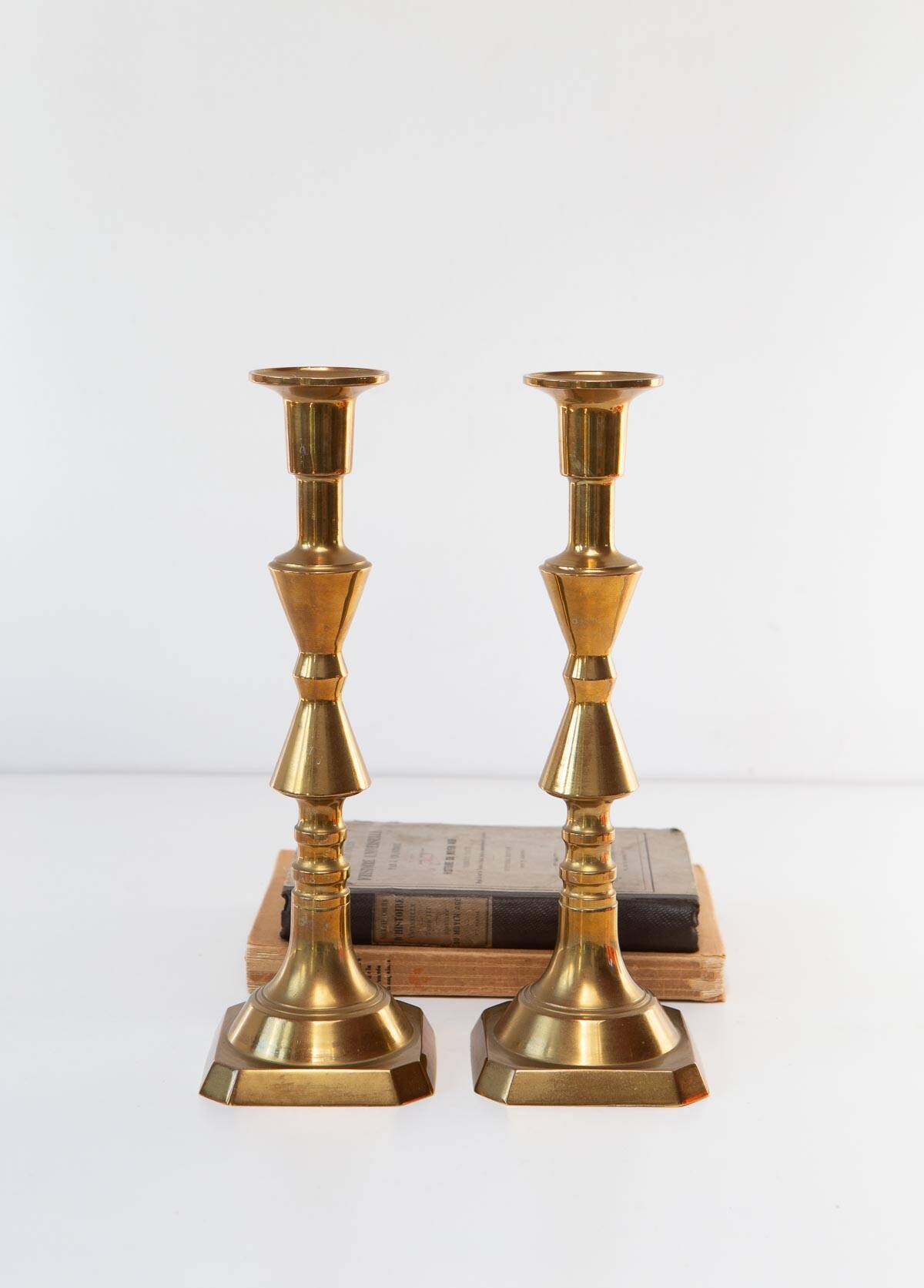 Pair of vintage Swedish candlesticks in gilded brass. 20th century