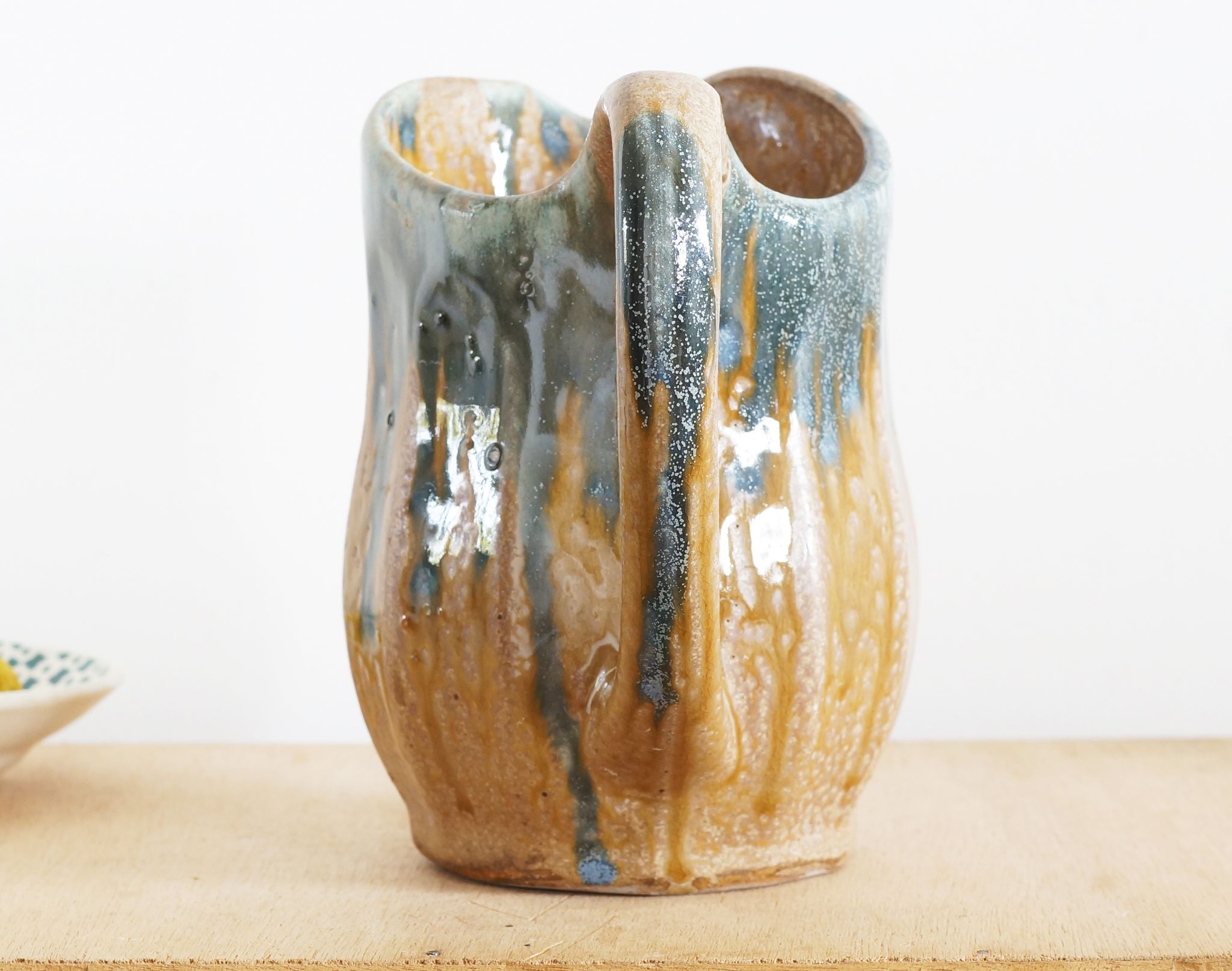 Art Nouveau inspired pitcher in flamed stoneware in the Denbac Rambervillers style