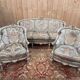 Louis XV salon in reclaimed wood, three-seater sofa and two armchairs.