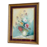 Large HST painting depicting a floral bouquet signed Lina Pont (?)