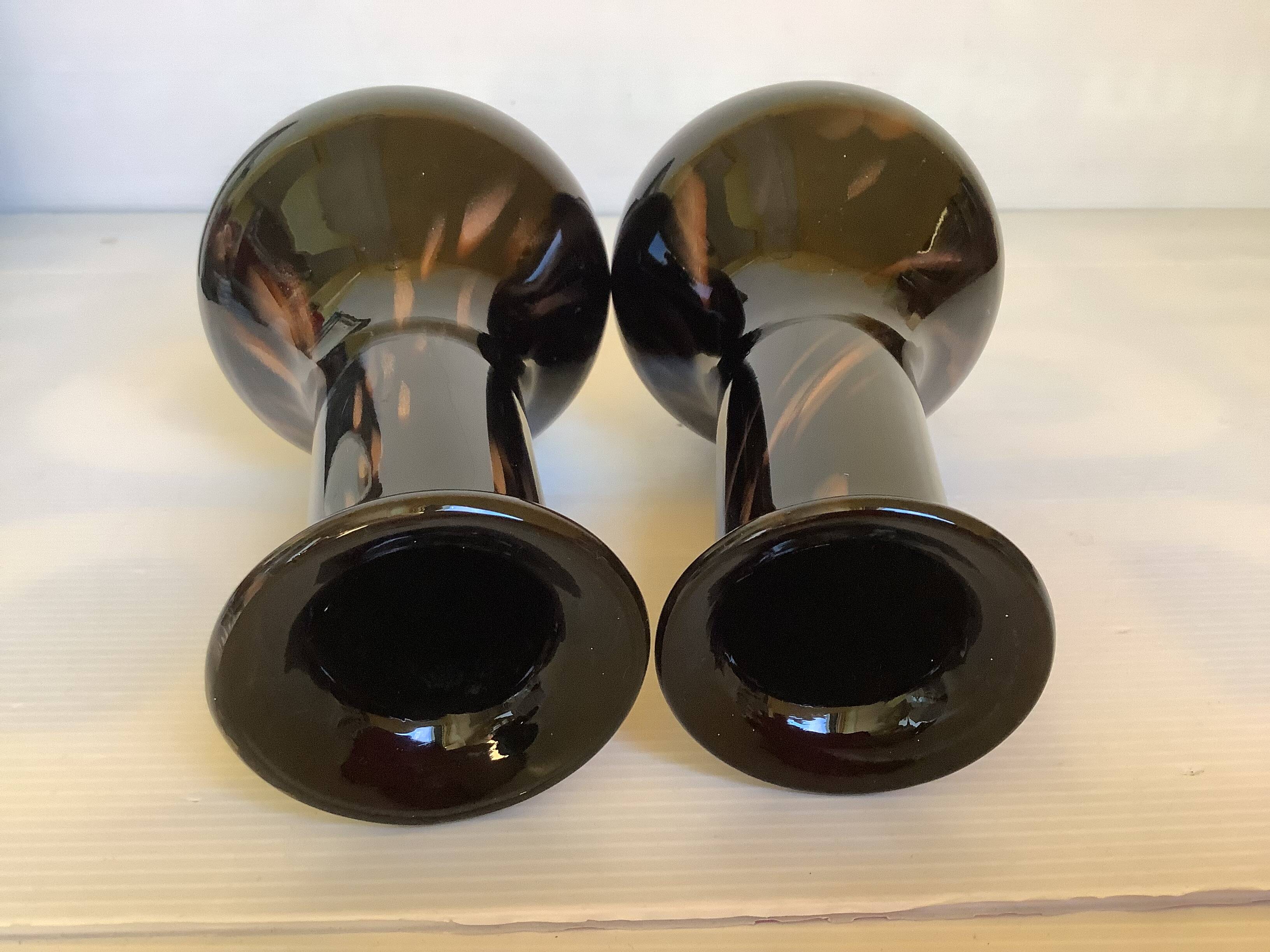 Pair of black and gold Murano vases