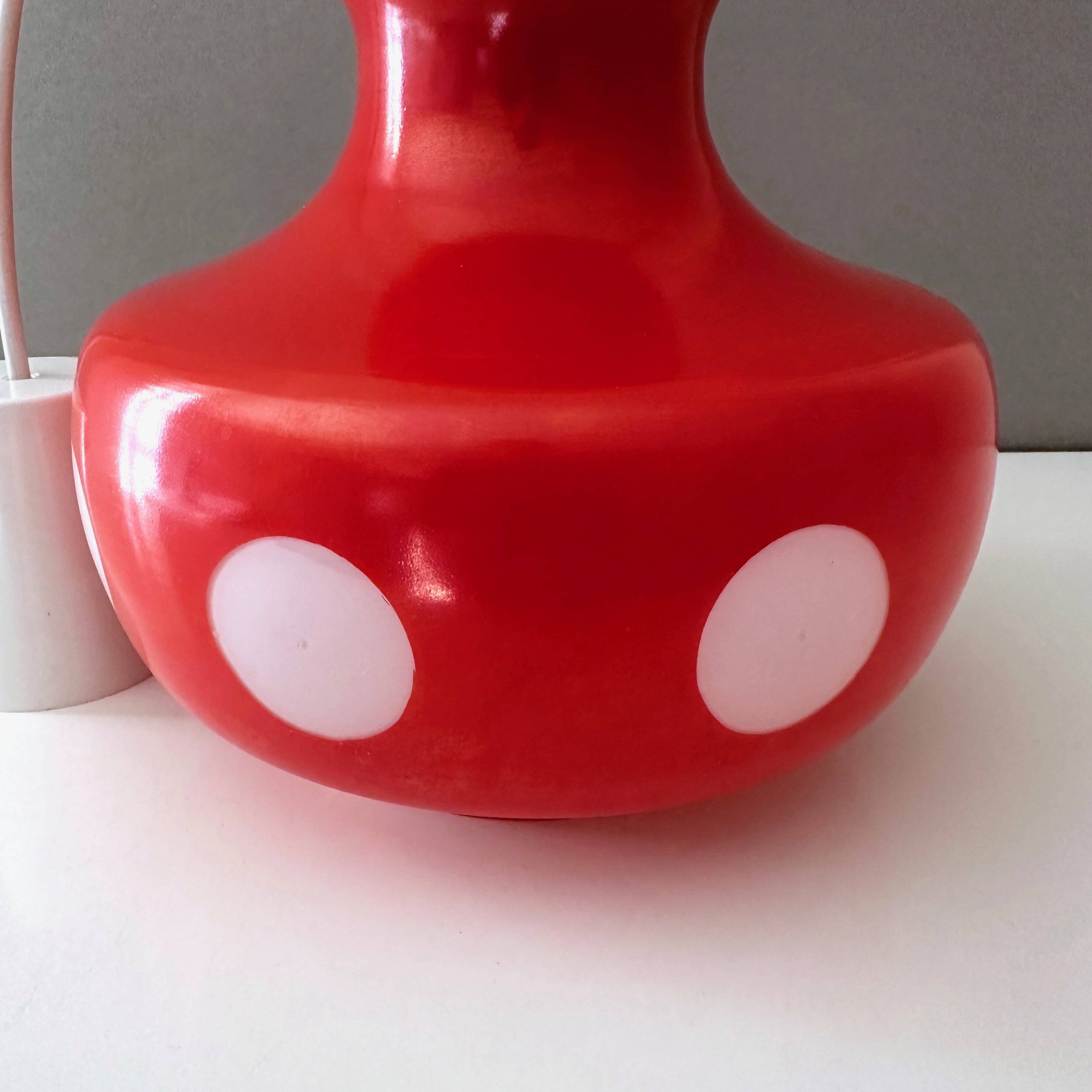 70's lamp polka dots, red glass lamp, vintage hanging lamp, children's room.