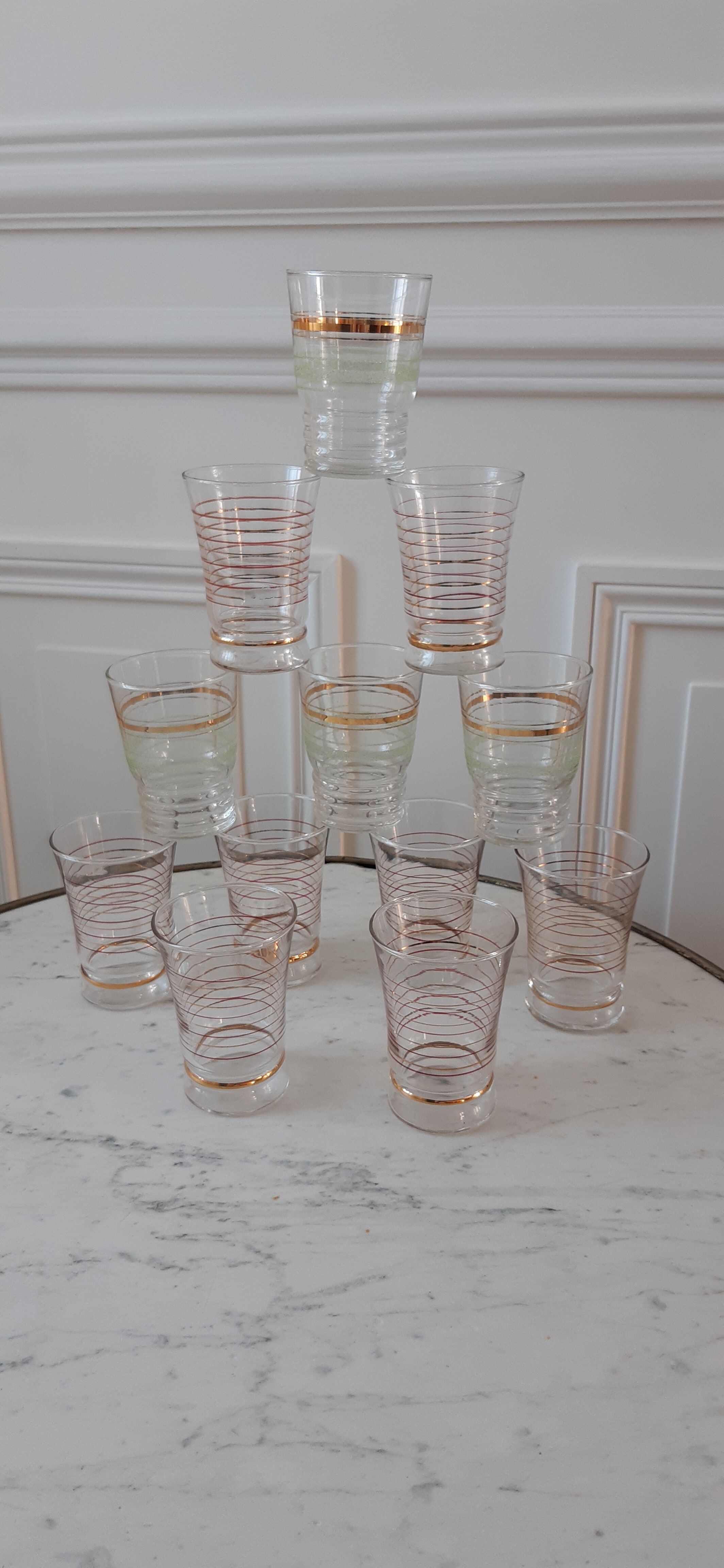 Lot de 12 verres à eau années 50 à liseré