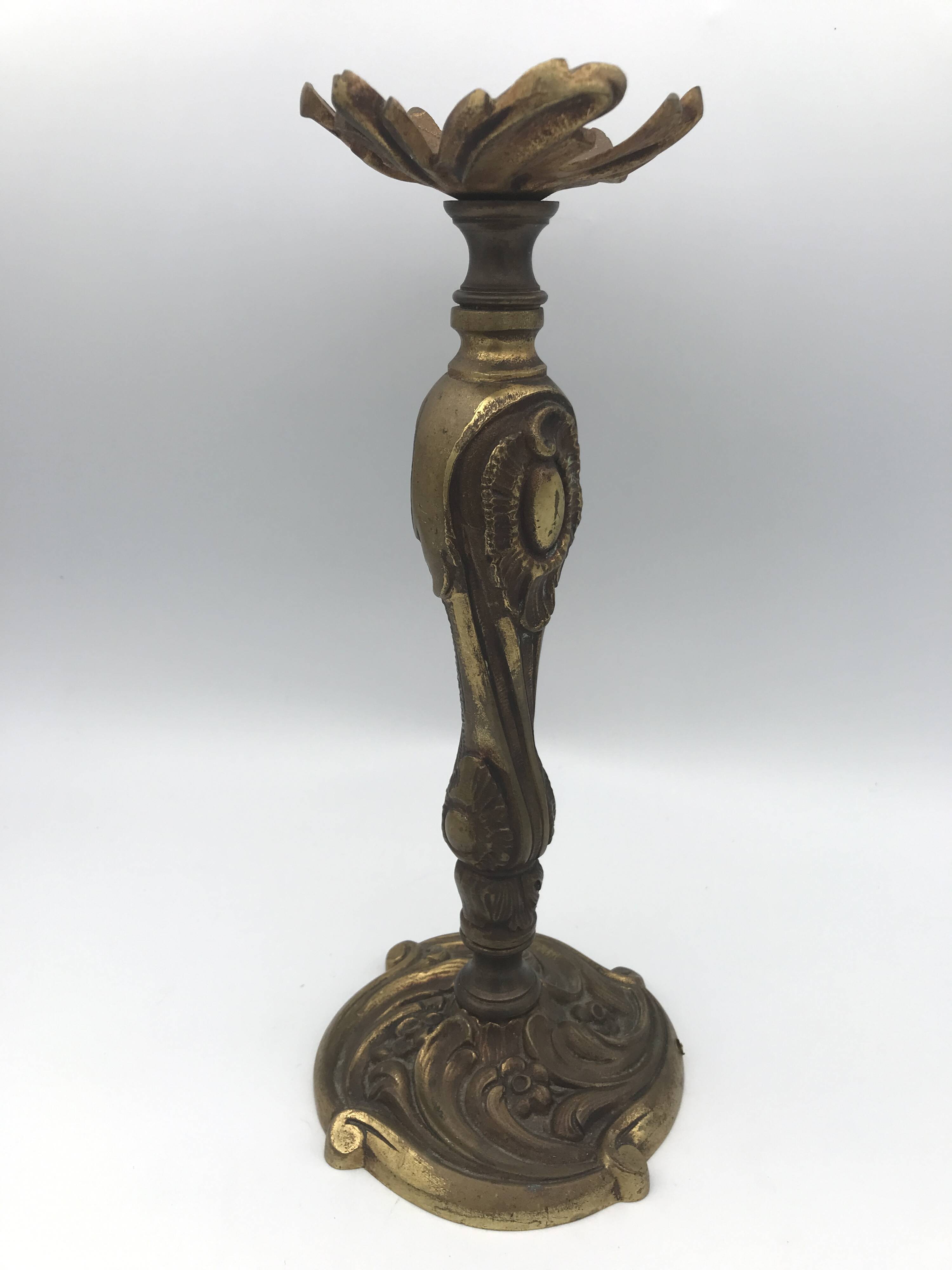 Old gilded bronze lamp base with Louis XV style rocaille decoration