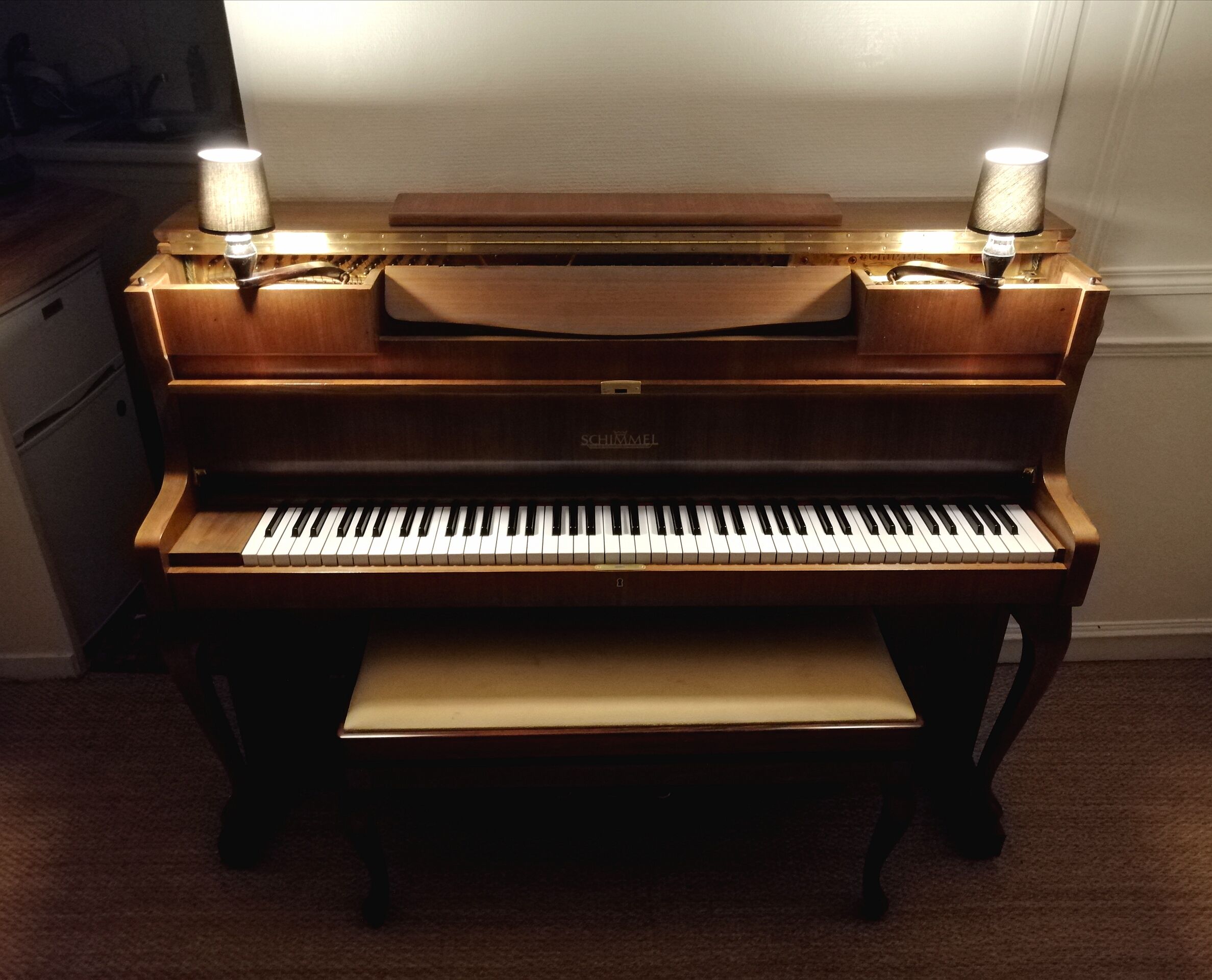 Schimmel piano with lamp 1968 braunschweig