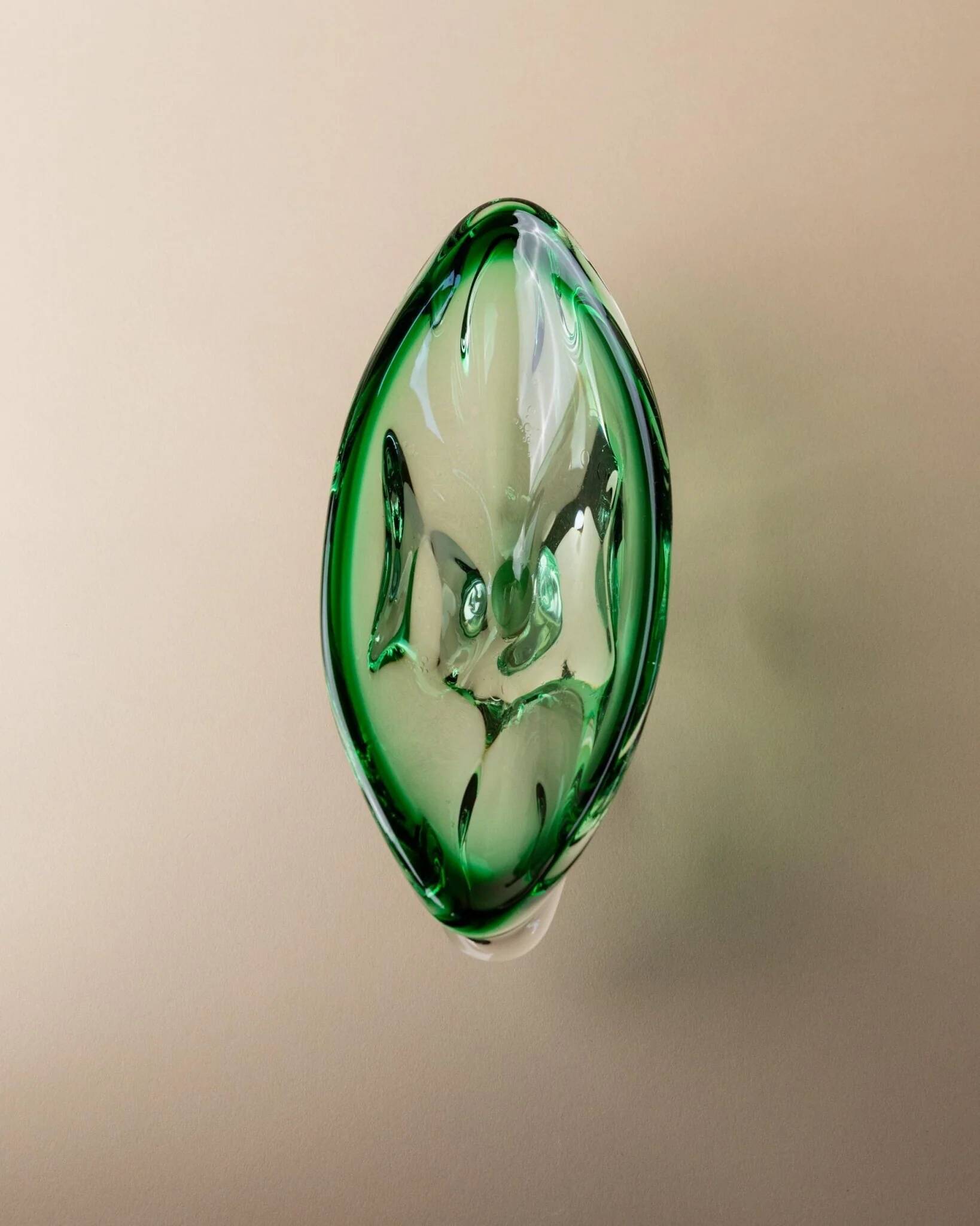 Green Murano Glass Bowl, Hand-Blown Italian 1970s Vide Poche with Organic Shape