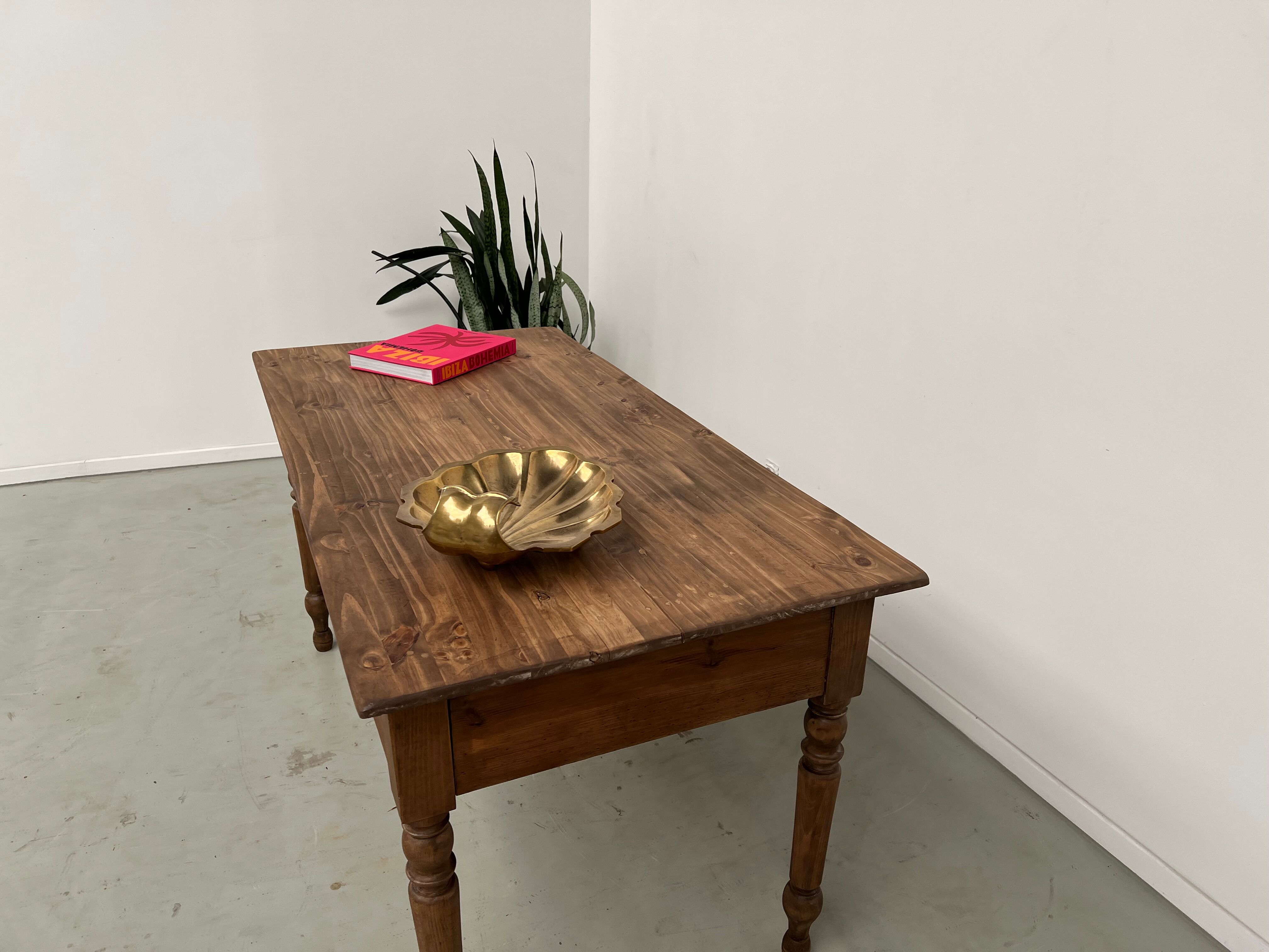 Table de travail de ferme en pin, des années 50
