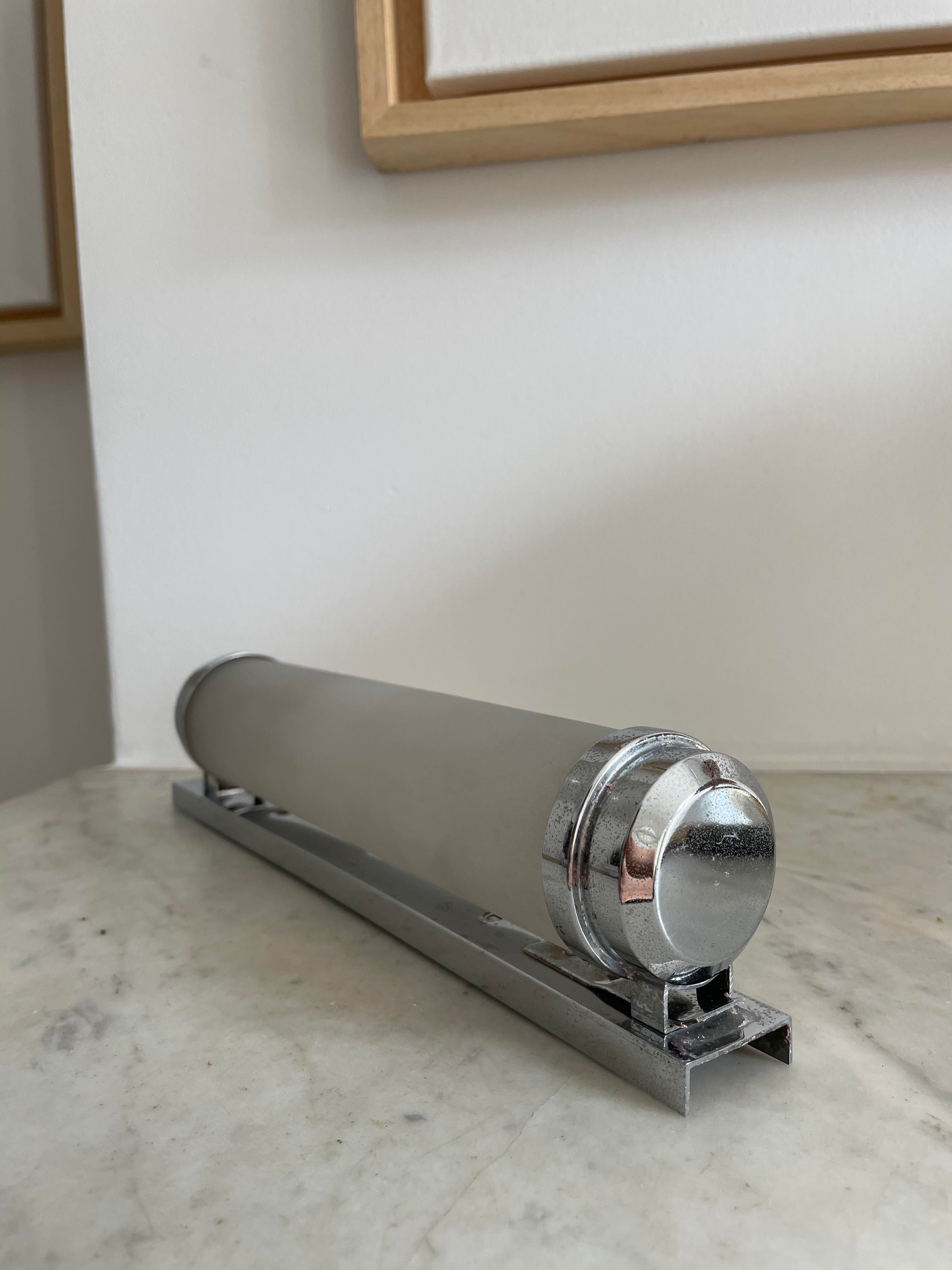 Vintage art deco wall lamp, chrome and sandblasted glass, France 1930