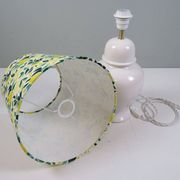 Vintage white ceramic lamp with custom lemon shade.