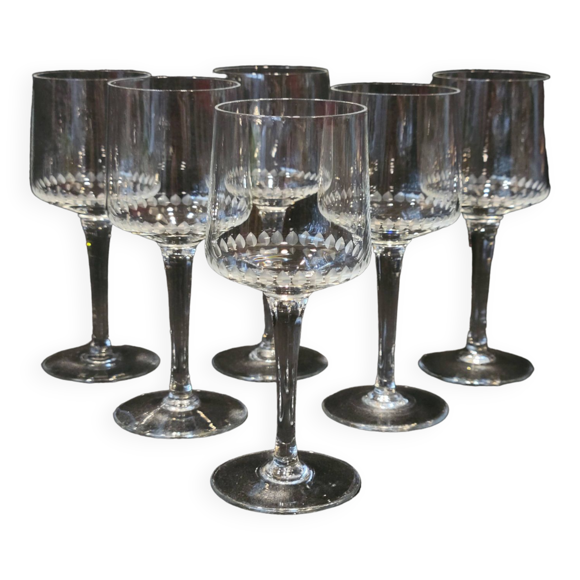 6 old Porto glasses in spear-cut crystal