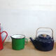 Set of enamelled coffee pots