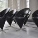 Set of 6 vintage black leather cone chairs by Verner Panton for Gebrüder Nehl