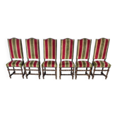 Set of 6 Louis XIII style chairs in turned wood and velvet.