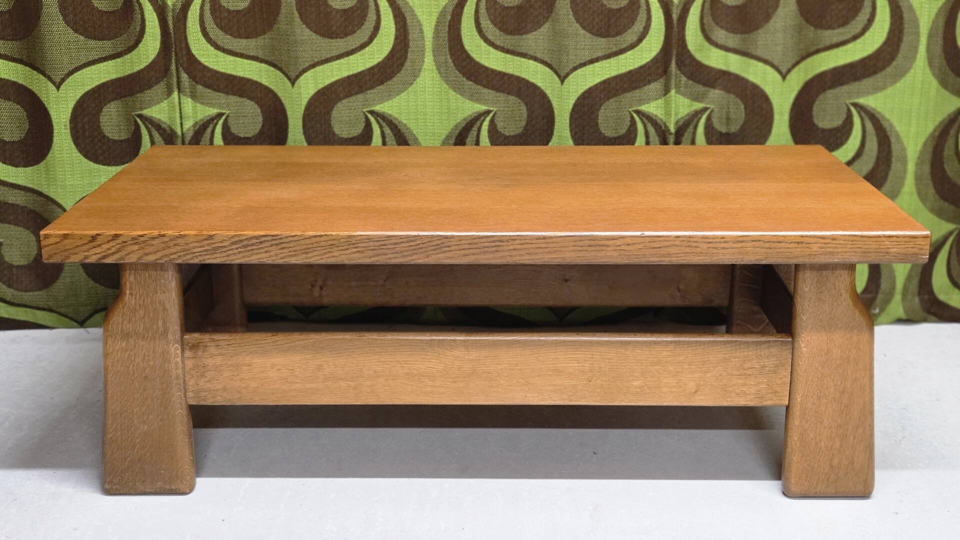 Brutalist coffee table oak 1970 vintage