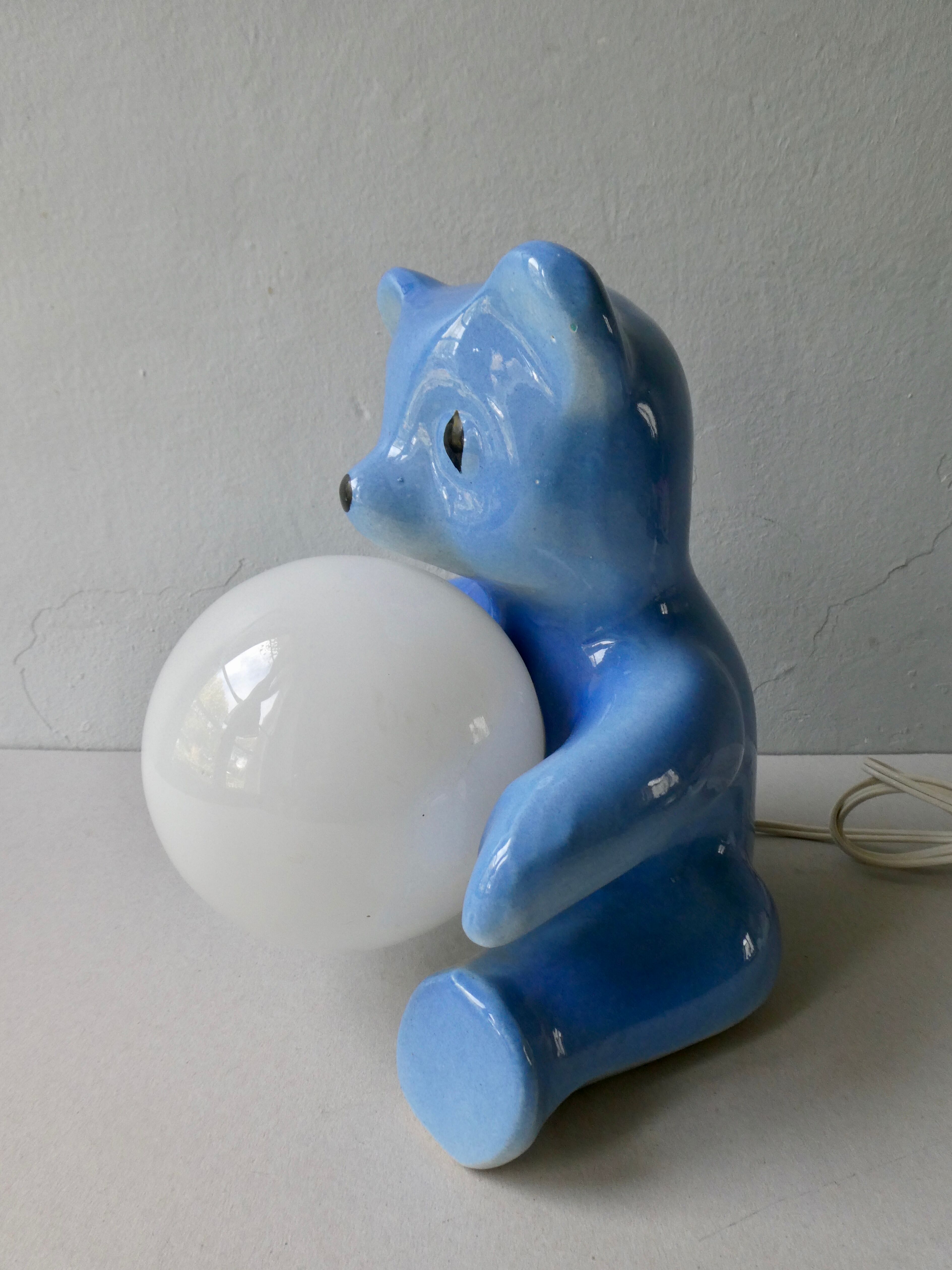 Teddy lamp in ceramic and opaline, 70s