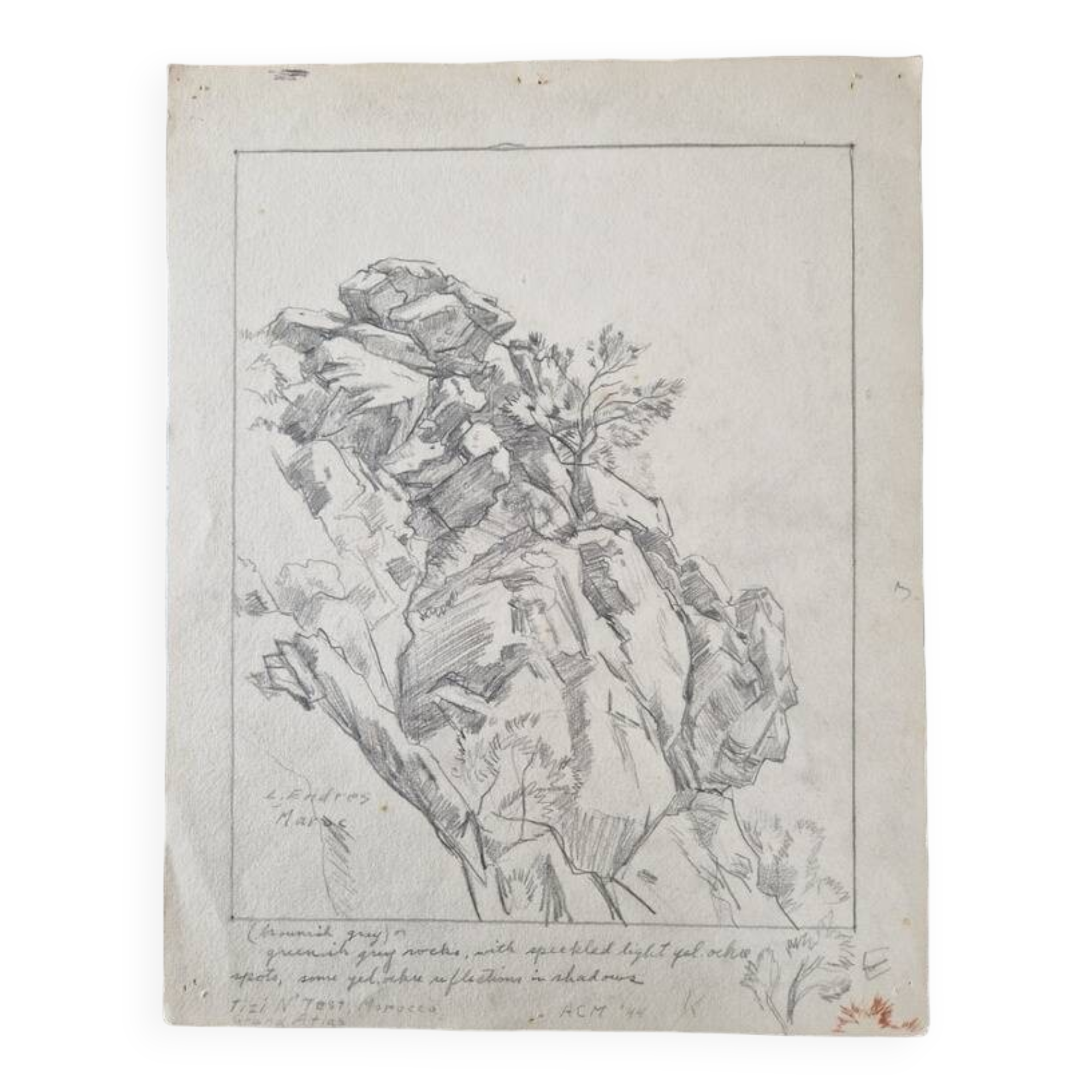 Louis John Endres (1896-1989) - Charcoal drawing on paper - Landscape Tizi N'Test Grand Atlas Morocco