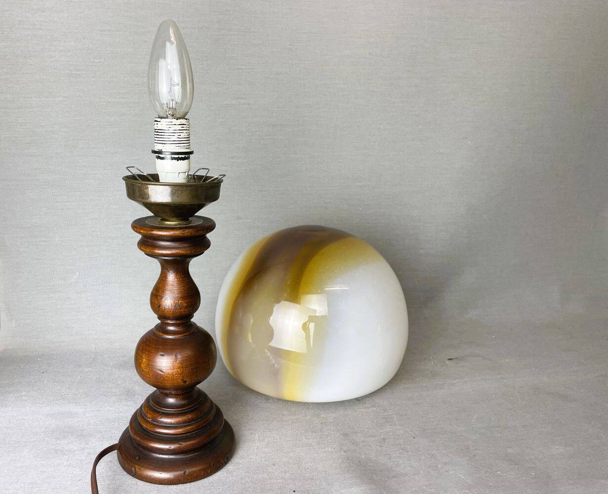 Portuguese wood and slag onyx glass table lamp 1960s