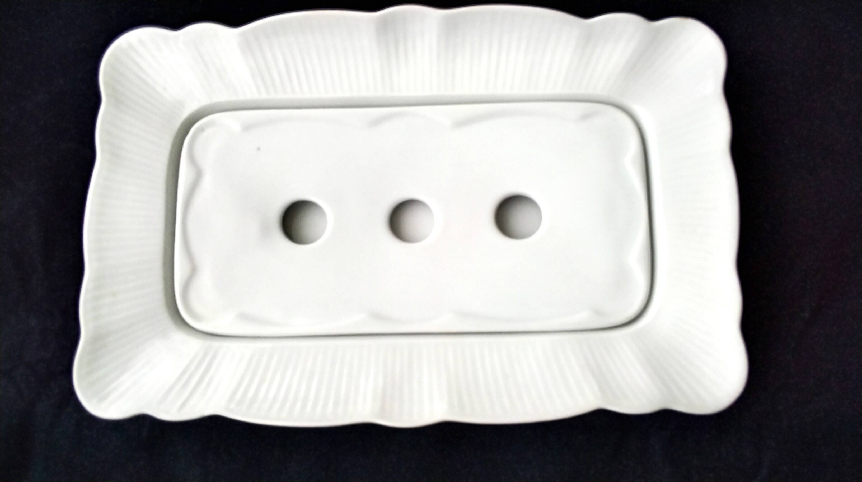 White porcelain asparagus dish by Pillivuyt