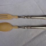 Cutlery with salad in filled silver (minerva hallmark) and ivory, late nineteenth