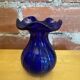 Vintage Cobalt Blue Glass Bowl Vase with Corolle Neck #E026