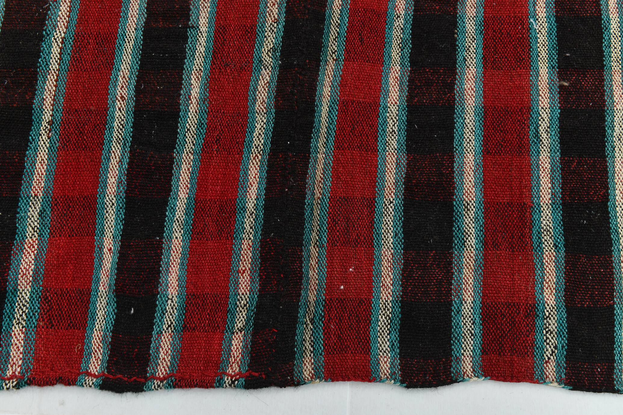 Red & Teal Green Striped Vintage Kilim Rug, 202x321Cm