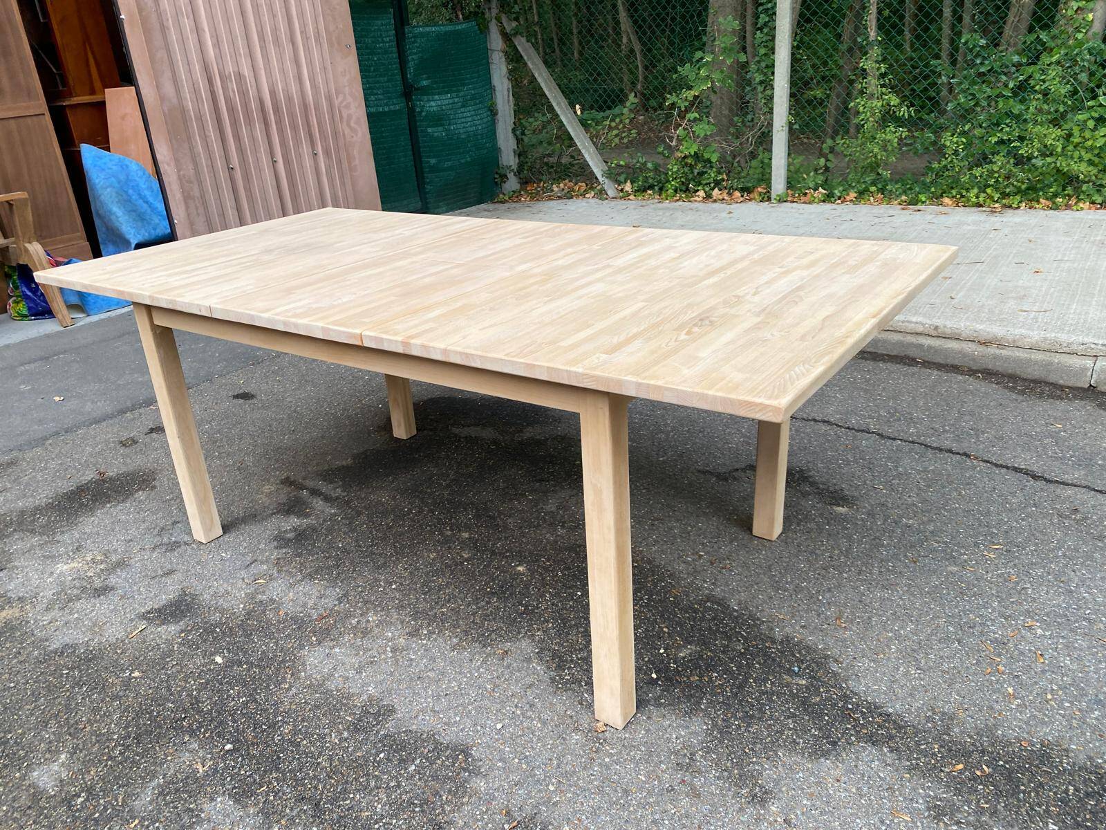 Scandinavian extendable dining table stripped in raw solid wood 1990