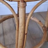 Pair of honey-colored rattan stools/plant holders in the 60s