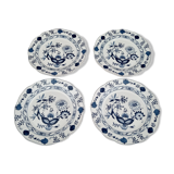 Set of 4 Royal Boch dessert plates in white earthenware floral décor roy blue