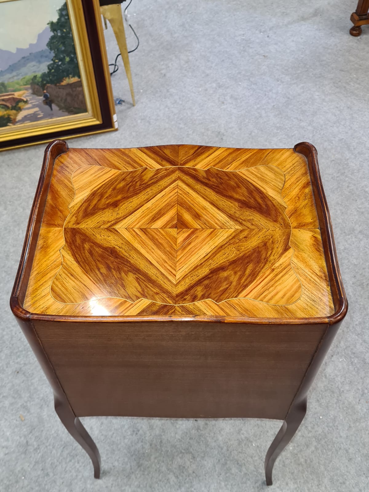 19th century marquetry and leather bedside, 19th century