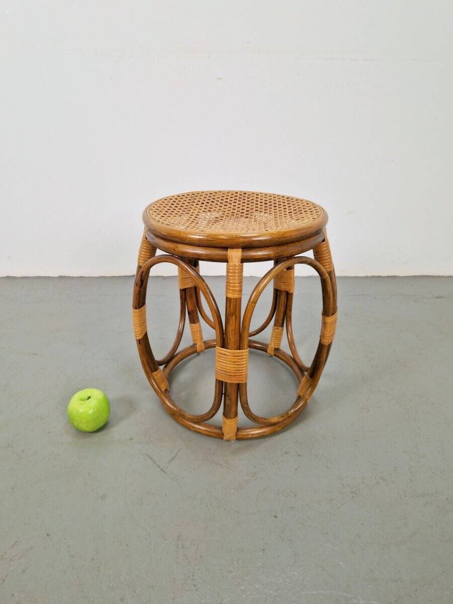Round Bentwood and Rattan Webbing Stool, 1970s