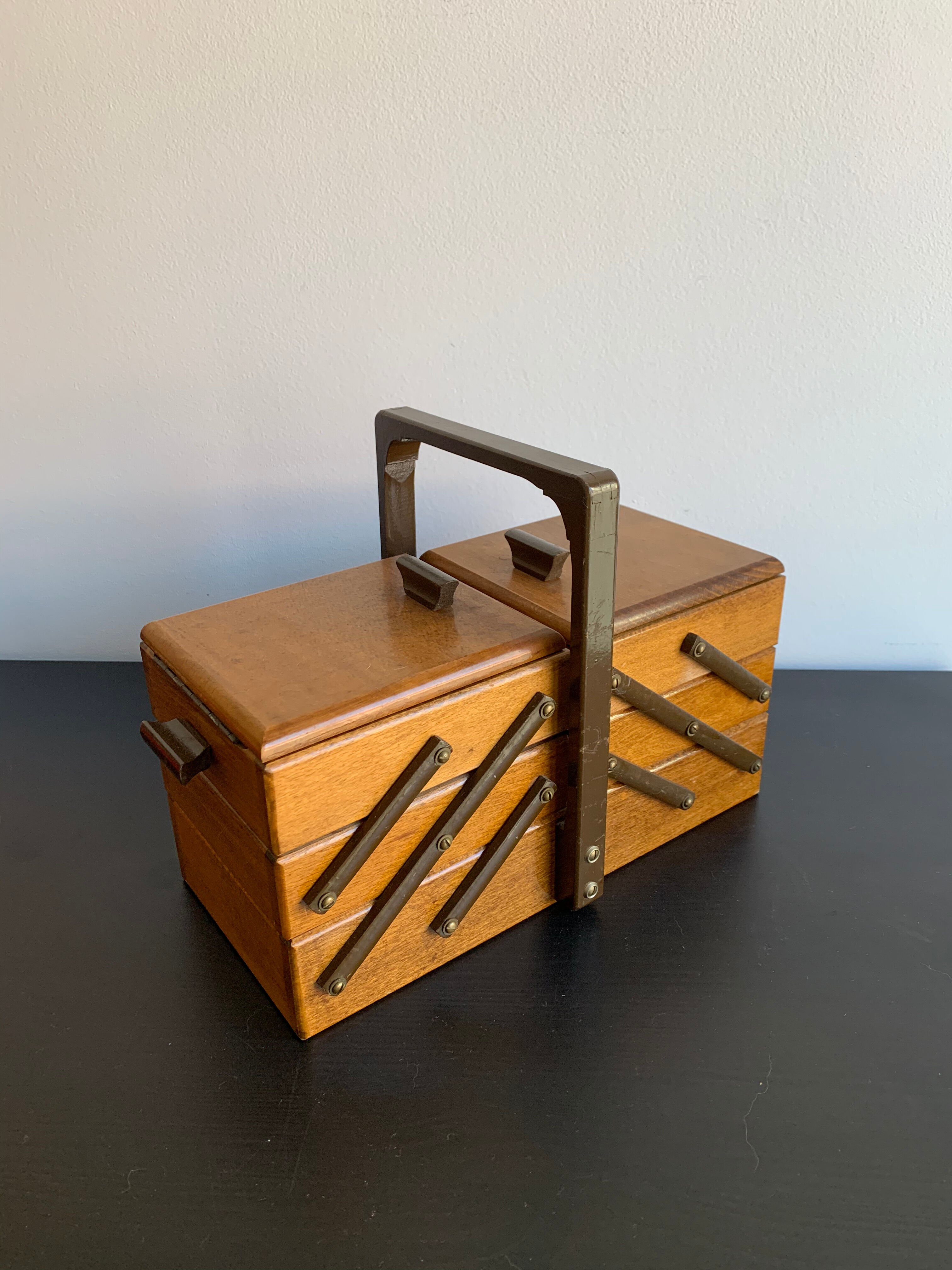 Wooden sewing basket, 1960s