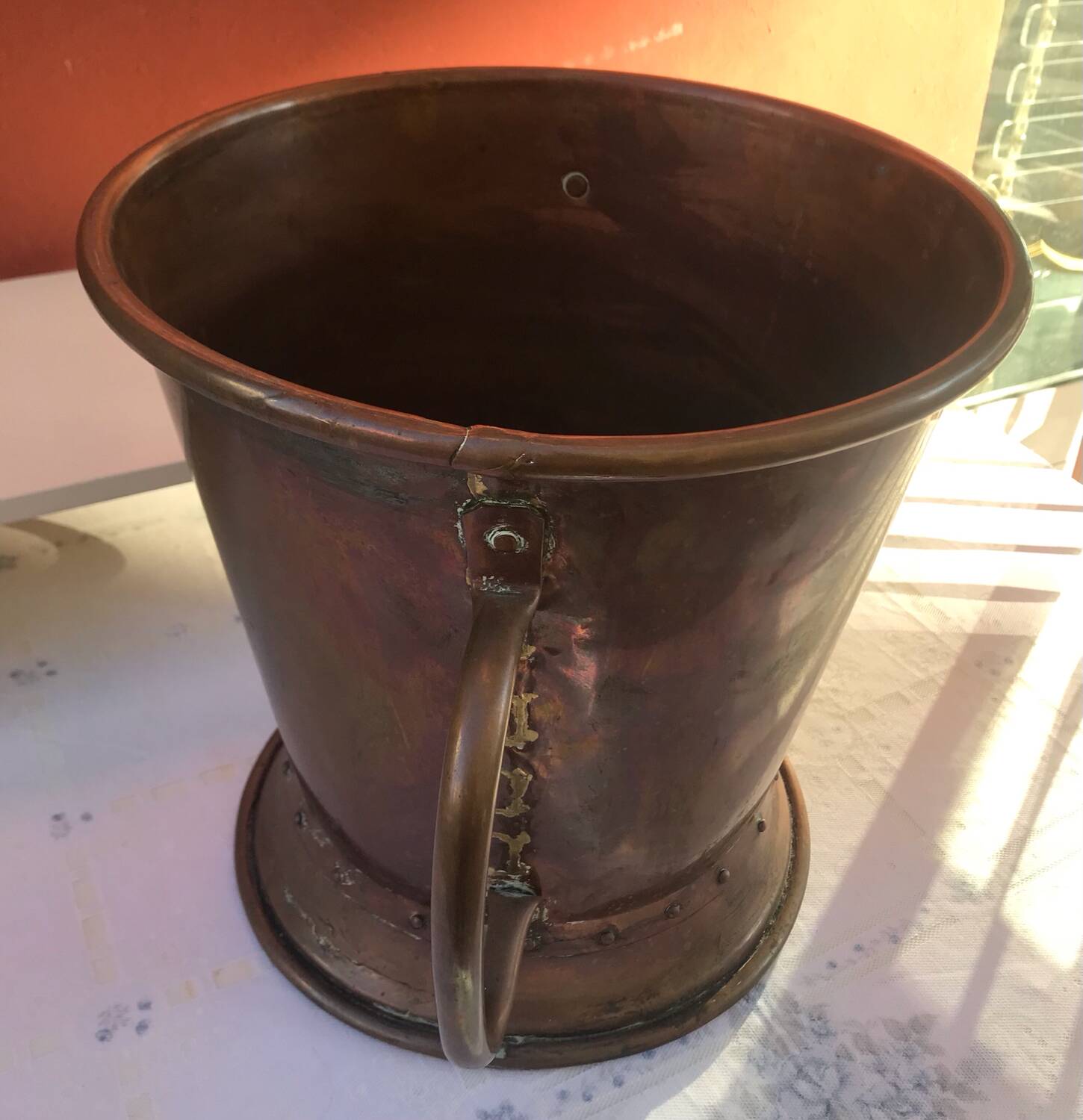 Copper plant pot with side handles