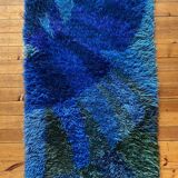 Mid-century Modern High Pile Blue Rya Rug, Sweden, 1960s